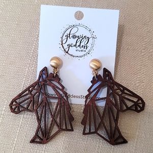 Brown horse wooden earrings